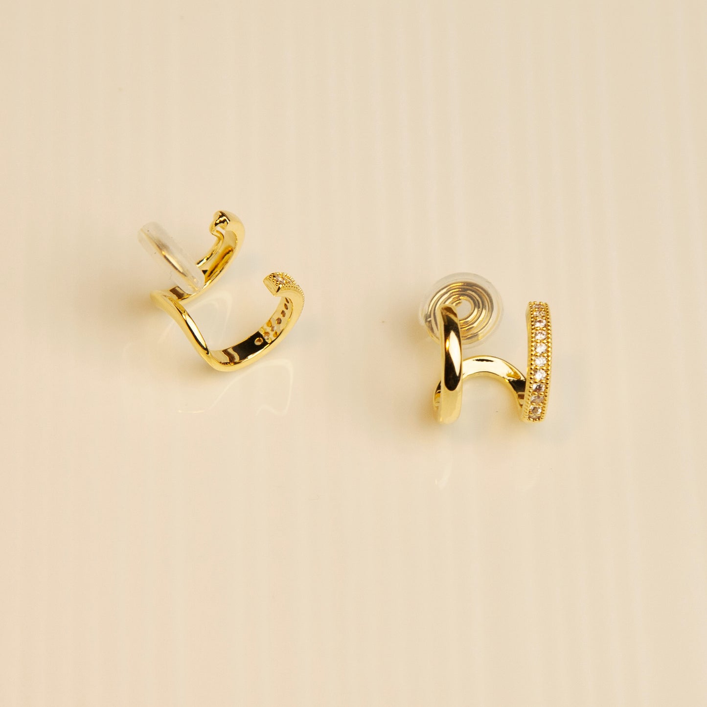 Double Hoop Stud Earrings in Silver and Gold, Crystal Minimalist Clip On Huggie Earrings, No Piercing Earrings, Clip On Small Hoop Earrings