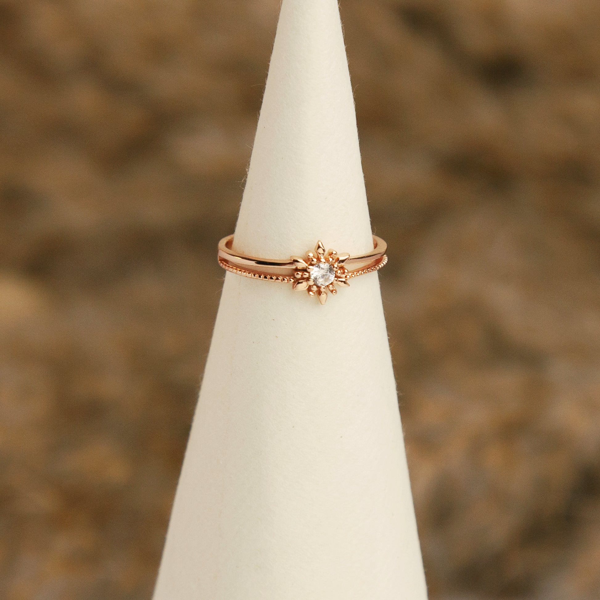 Double Layers Snowflake CZ Crystal Ring, Rose Gold Plated Charm Ring, Dainty Jewellery