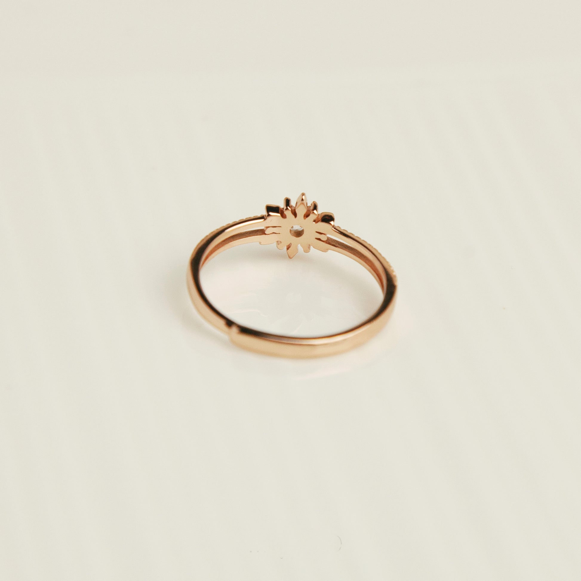 Double Layers Snowflake CZ Crystal Ring, Rose Gold Plated Charm Ring, Dainty Jewellery