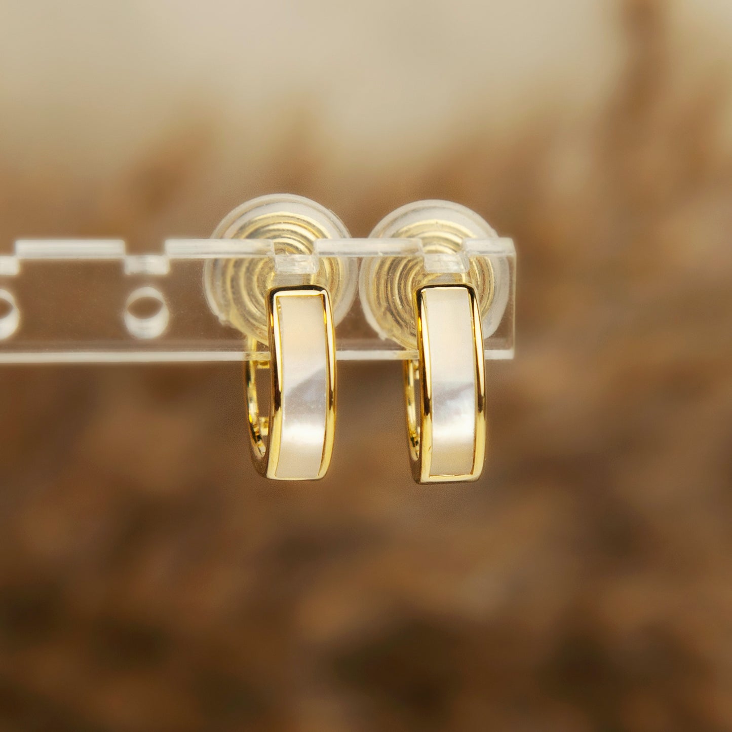 Elegant Clip On Huggie Earrings, Cream White Huggie Hoops, Gold Plated Mother Of Pearl Hoop Earrings, No Piercing Earring, Invisible Clip On Earrings