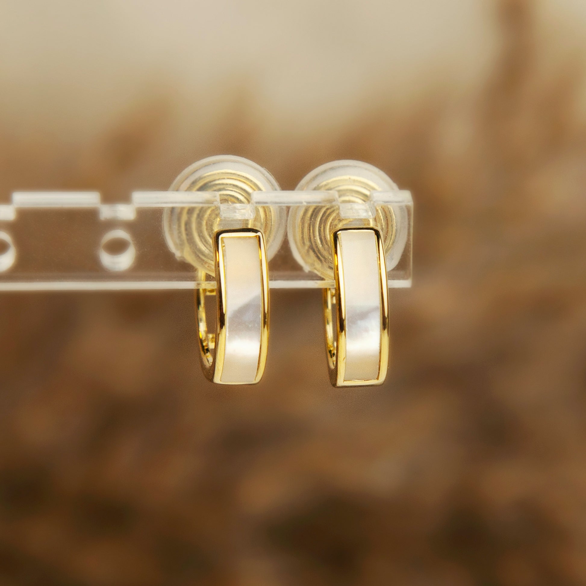 Elegant Clip On Huggie Earrings, Cream White Huggie Hoops, Gold Plated Mother Of Pearl Hoop Earrings, No Piercing Earring, Invisible Clip On Earrings