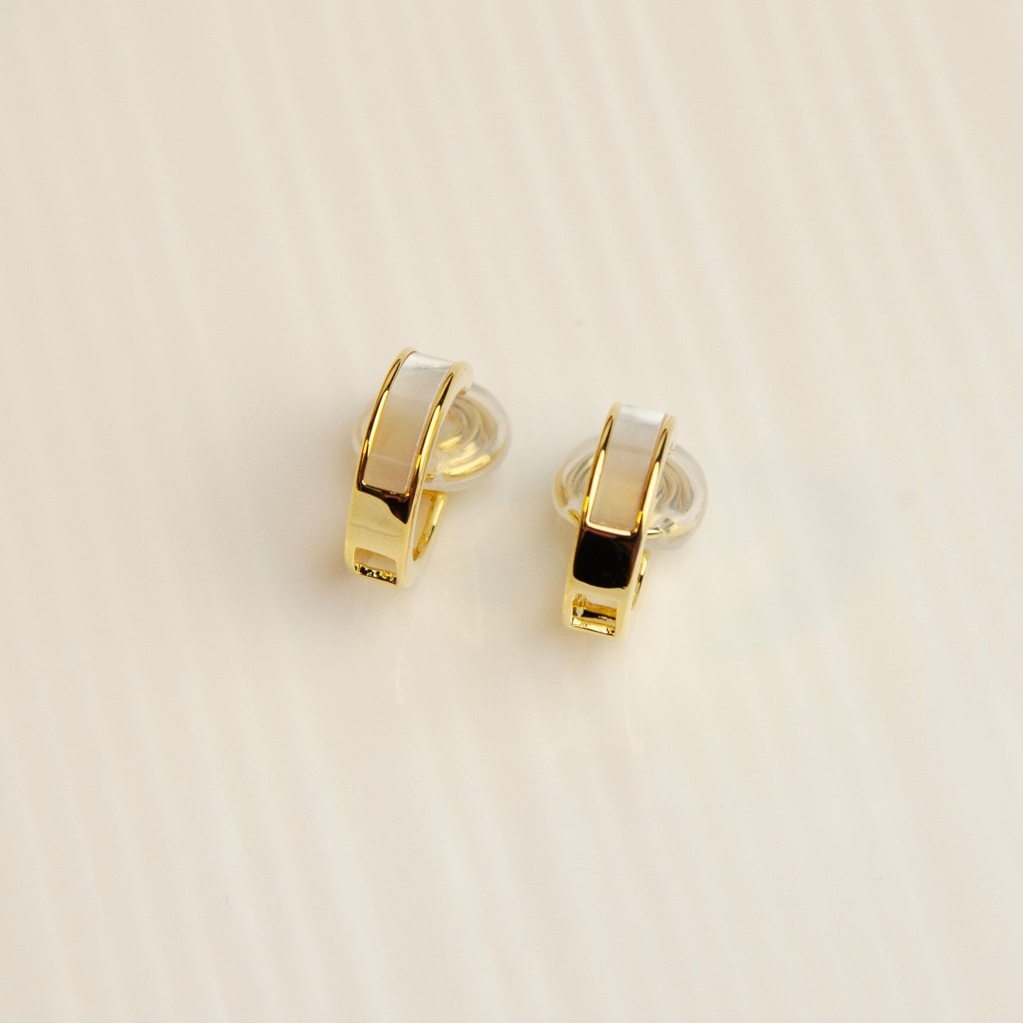 Elegant Clip On Huggie Earrings, Cream White Huggie Hoops, Gold Plated Mother Of Pearl Hoop Earrings, No Piercing Earring, Invisible Clip On Earrings
