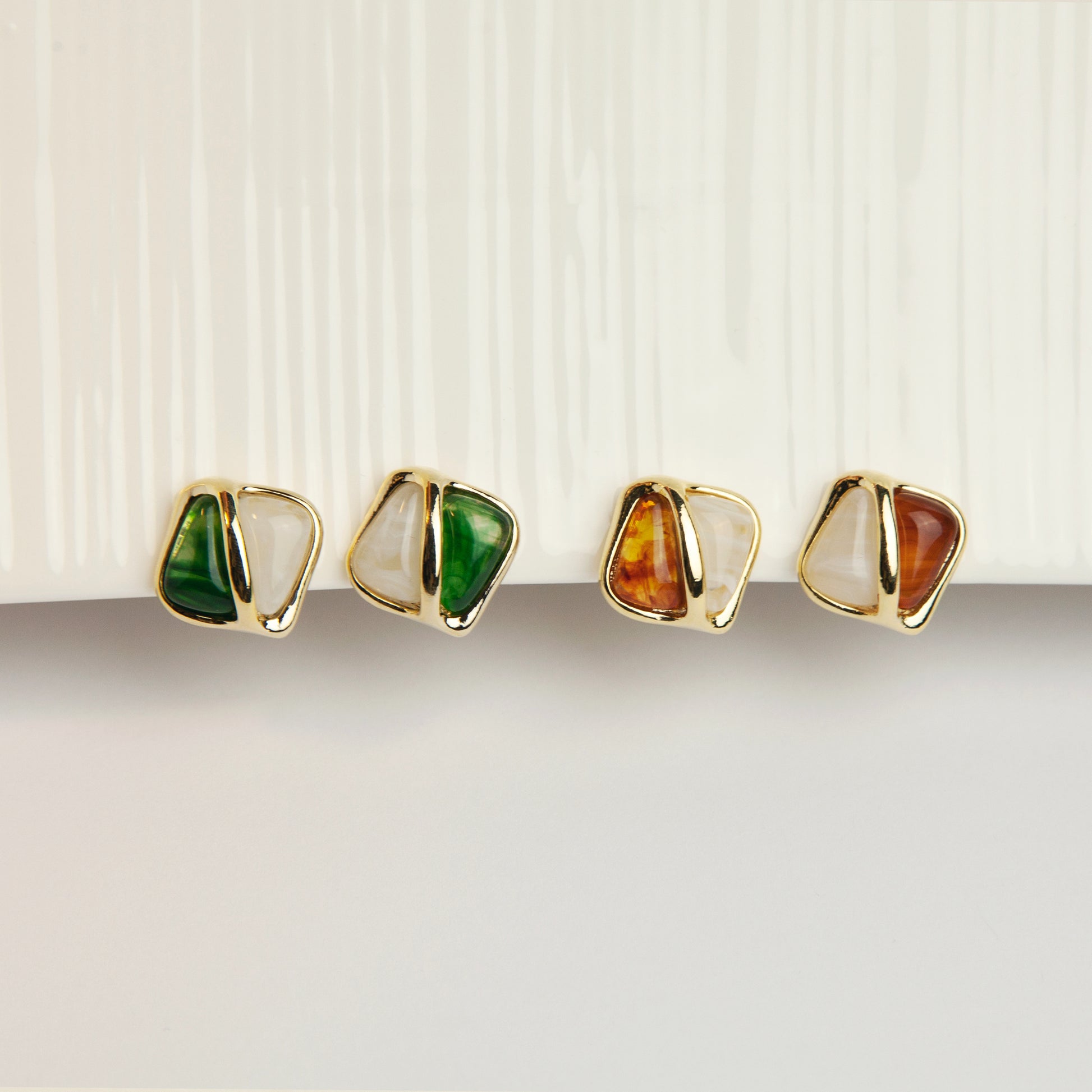 Elegant Large Square Stud Earrings, Clip On Earrings for Women, Green Brown Resin Clip On Earrings with Gold Frame, Non Pierced Earrings