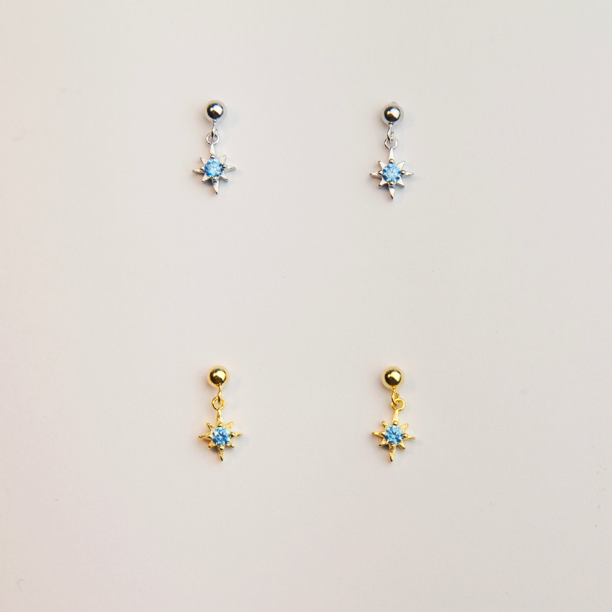 Elegant Starburst Stud Earrings with Blue CZ Crystals, Tiny Sparkle Dangle Stud Earring, Skinny Earring, Screw Back Labret Stud Cartilage Earring Tragus Stud Helix Piercing Nose Piercing