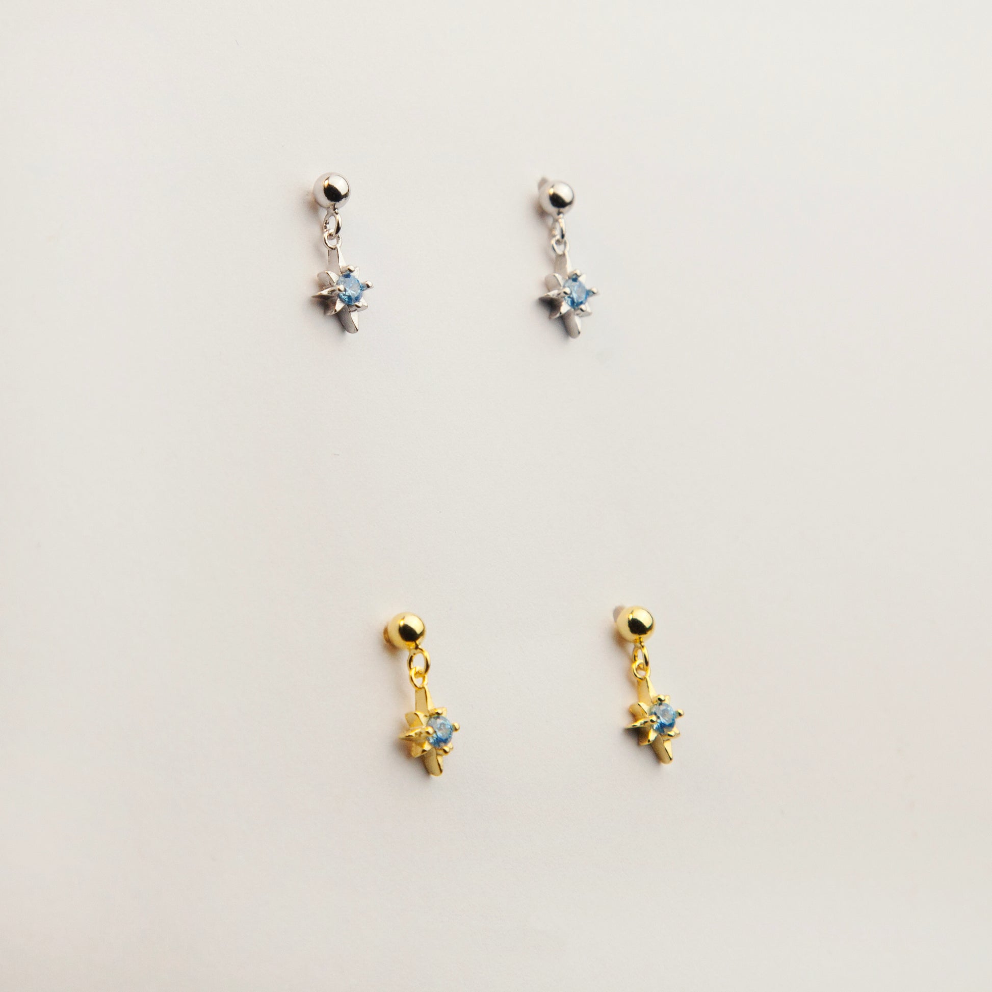 Elegant Starburst Stud Earrings with Blue CZ Crystals, Tiny Sparkle Dangle Stud Earring, Skinny Earring, Screw Back Labret Stud Cartilage Earring Tragus Stud Helix Piercing Nose Piercing