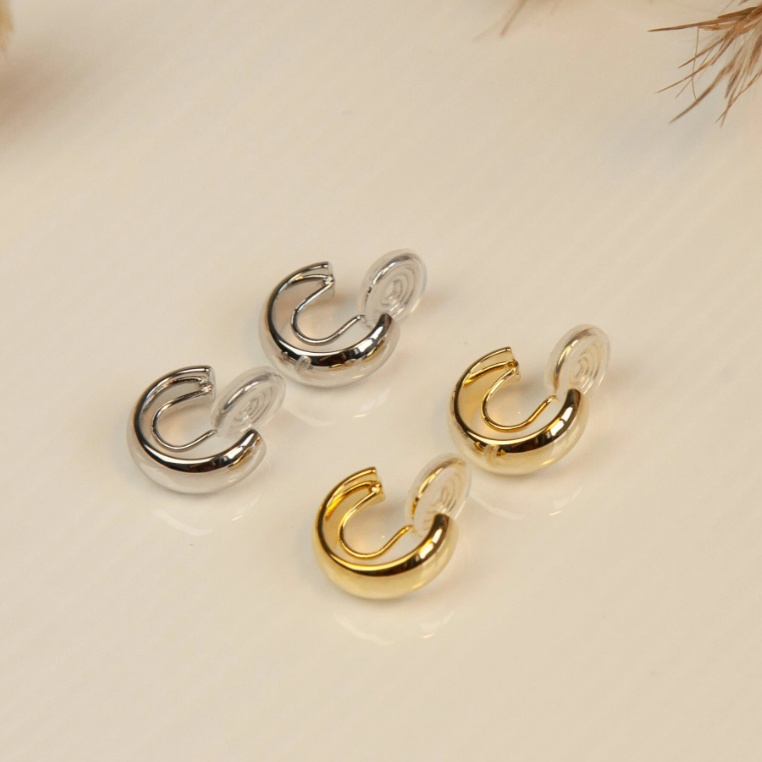 Everyday Simple Chunky Hoops, Coil Back Non Pierced Earrings