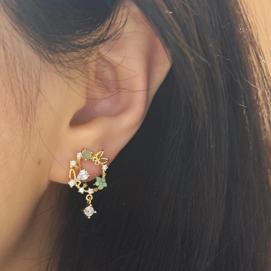 Floral Butterfly Wreath Stud Earrings Non Pierced Wreath Clip-on Earrings