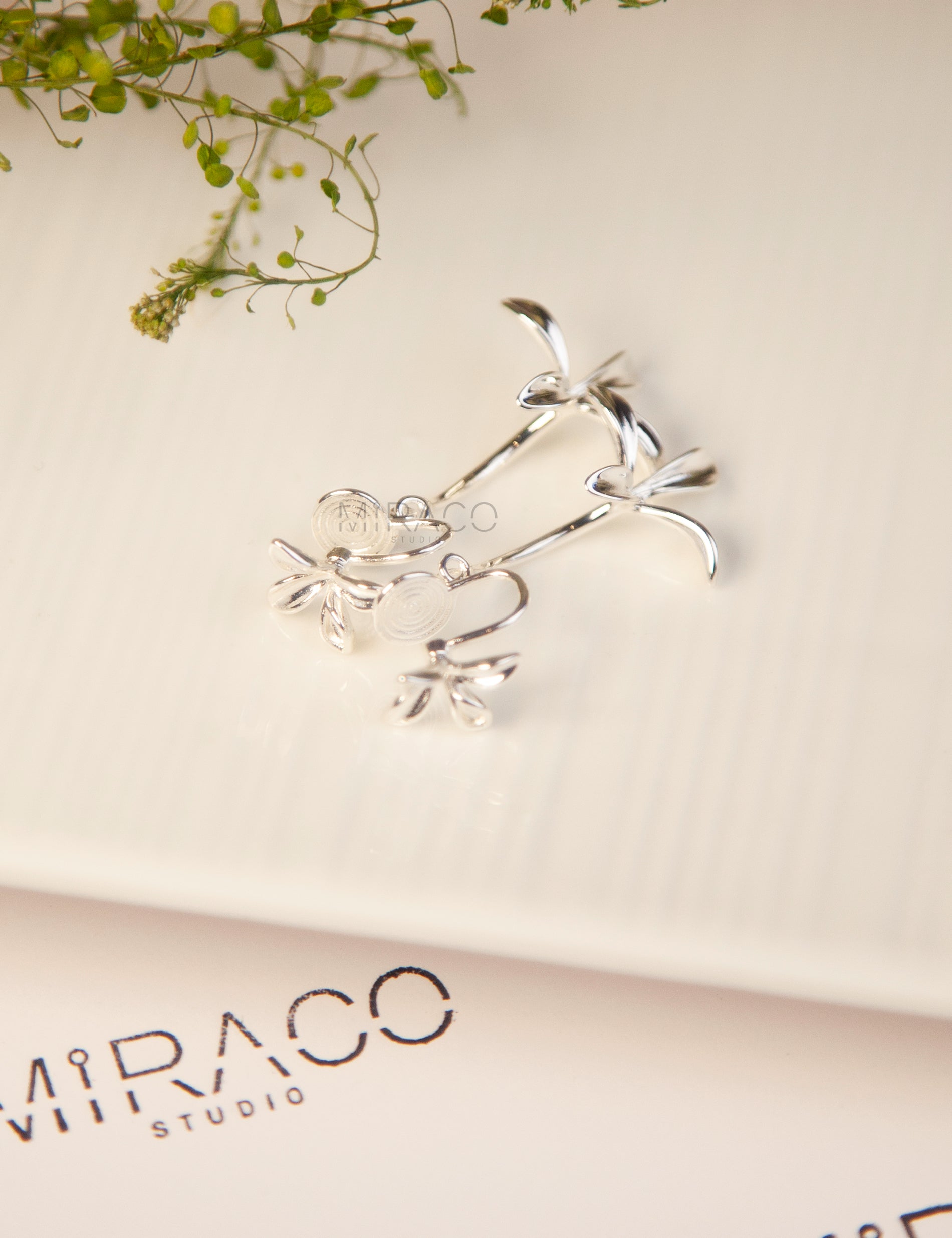Flower Drop &amp; Dangle Non Pierced Earrings, Plant Earrings