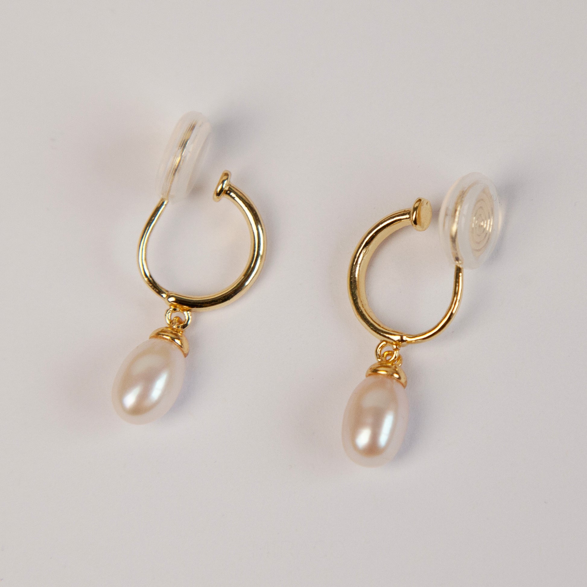 Genuine Pearl Dangle Clip On Earrings, Minimalist Dangle Pearls Earrings, Dangle Hoop Pearls Earrings, Freshwater Pearl Non Pierced Earrings