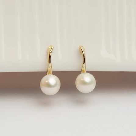 Genuine Pearls Dangle Clip On Earrings with Gold Clips, Dangle Freshwater Pearls Studs, Non Pierced Earring