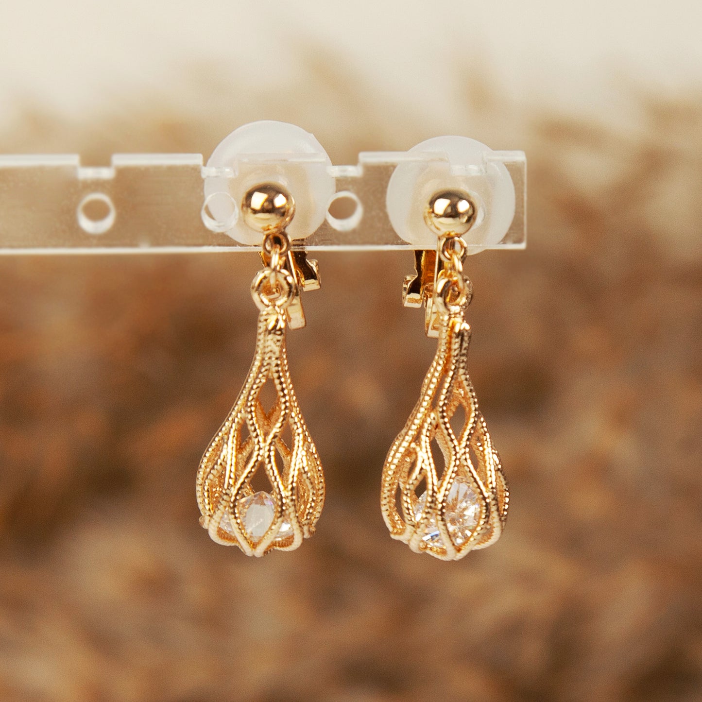 Gold Crystal Dangle Drop Clip On Earrings, Drop Diamond Earrings , Non Pierced Teardrop Dangle CZ Diamond Earring, Mini Clip Droplet Earring