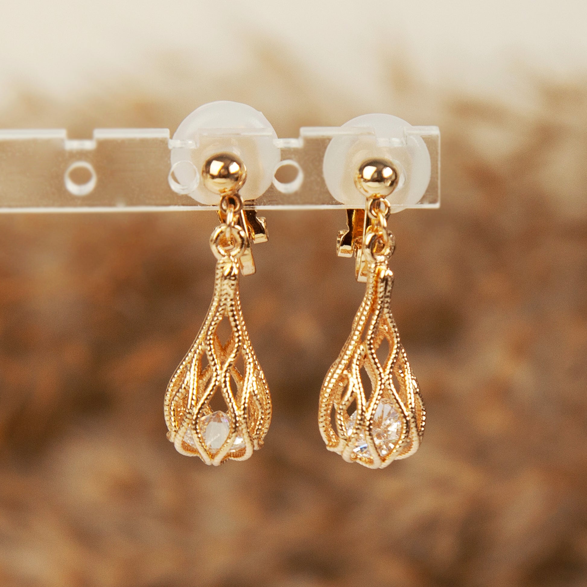 Gold Crystal Dangle Drop Clip On Earrings, Drop Diamond Earrings , Non Pierced Teardrop Dangle CZ Diamond Earring, Mini Clip Droplet Earring