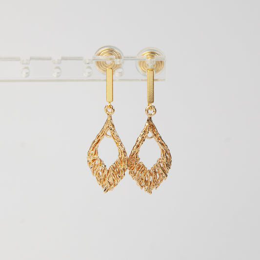 Gold Dangle Drop Clip On Earrings, Gold Metal Wire Clip On Earrings, Gold Clip On Earrings, Rhombus Leaf Ear Clip Non Pierced Circle Drop Earrings