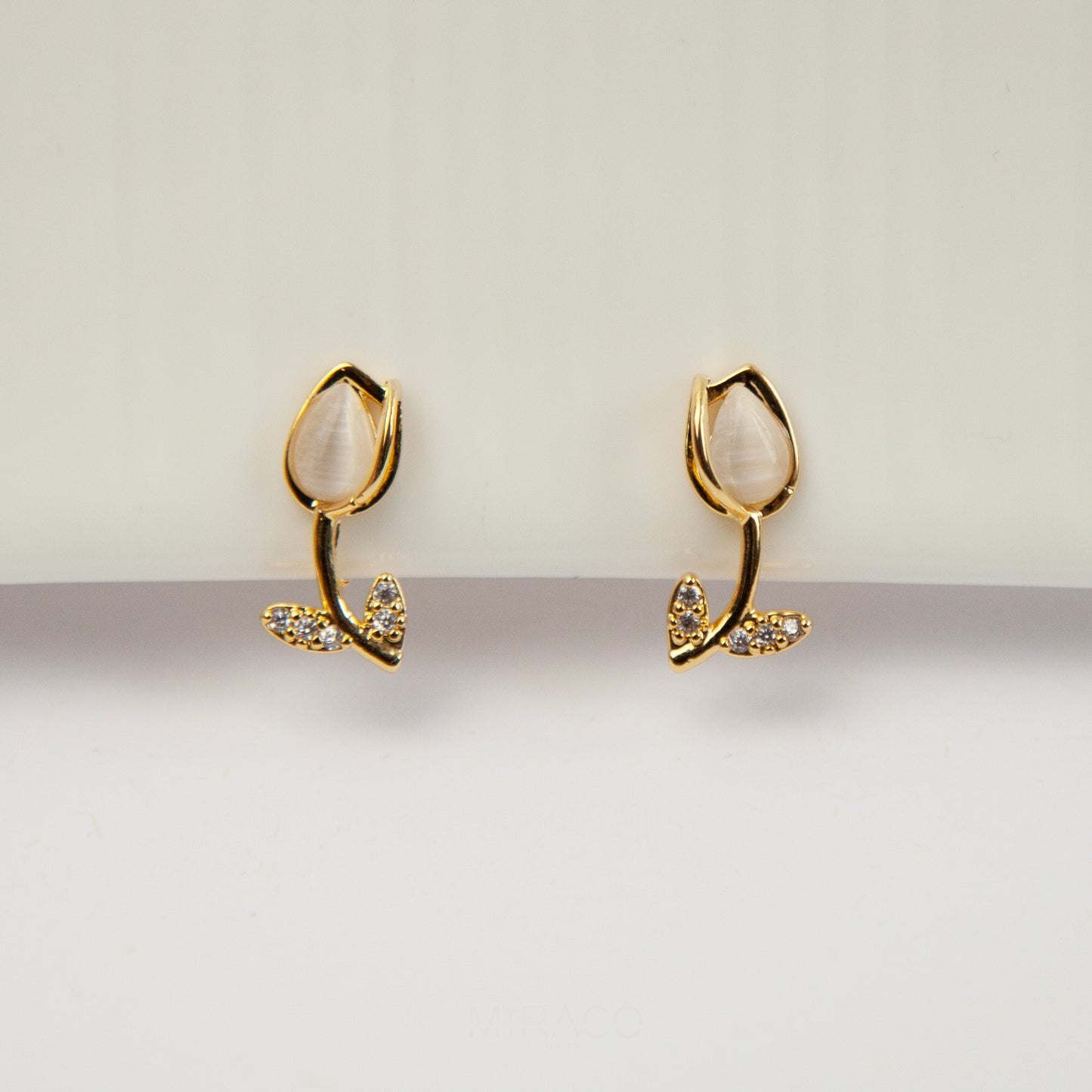 Gold Flower CZ Stud Earrings, Floral Stud Earrings, Clip On Earrings, Non Pierced Plant Earrings