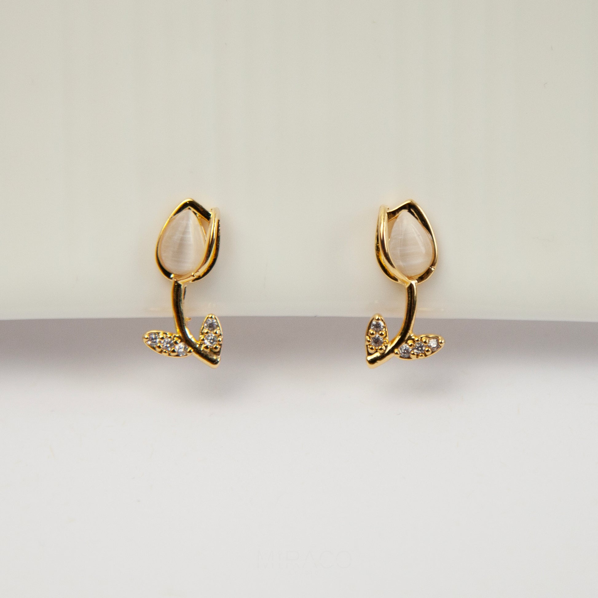 Gold Flower CZ Stud Earrings, Floral Stud Earrings, Clip On Earrings, Non Pierced Plant Earrings