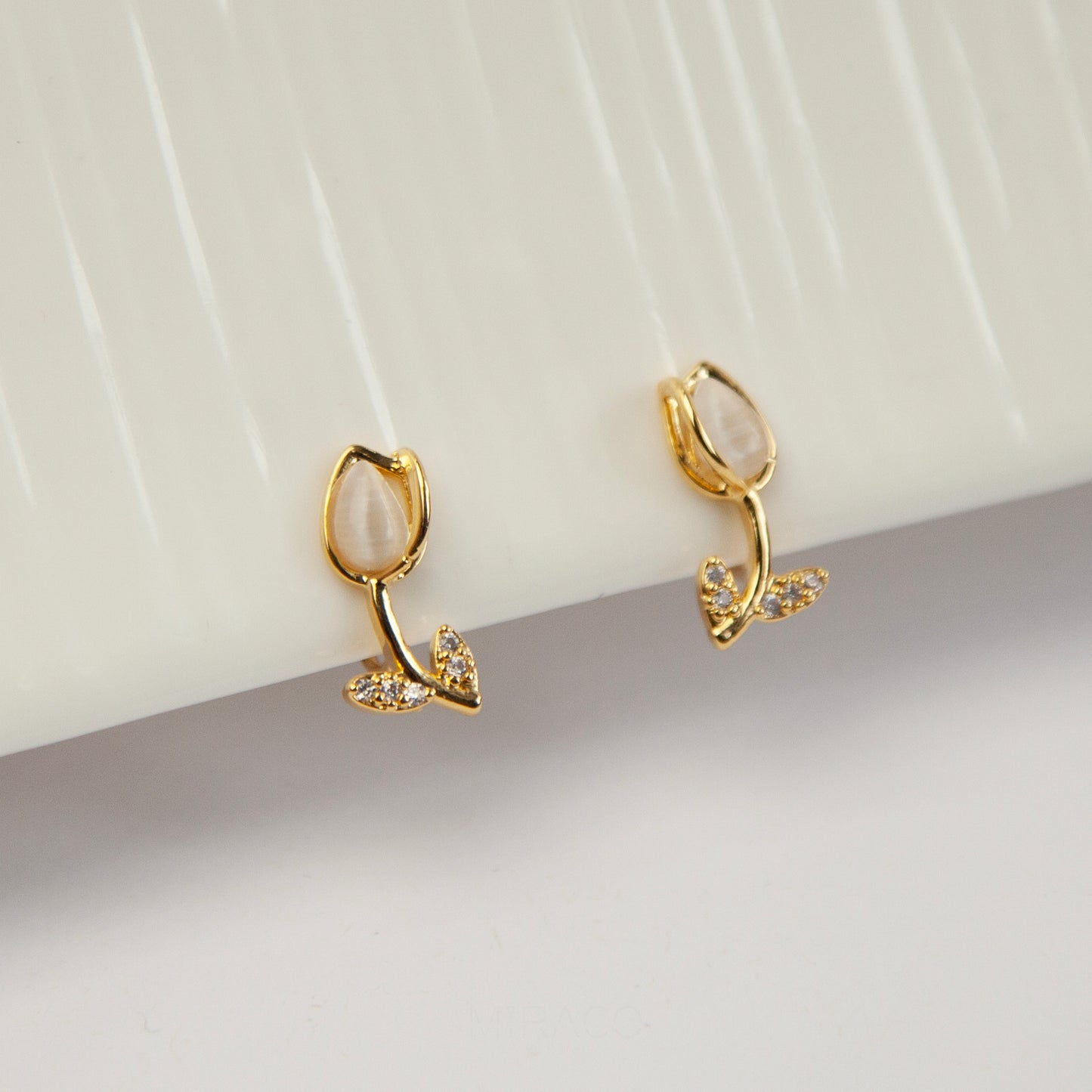 Gold Flower CZ Stud Earrings, Floral Stud Earrings, Clip On Earrings, Non Pierced Plant Earrings