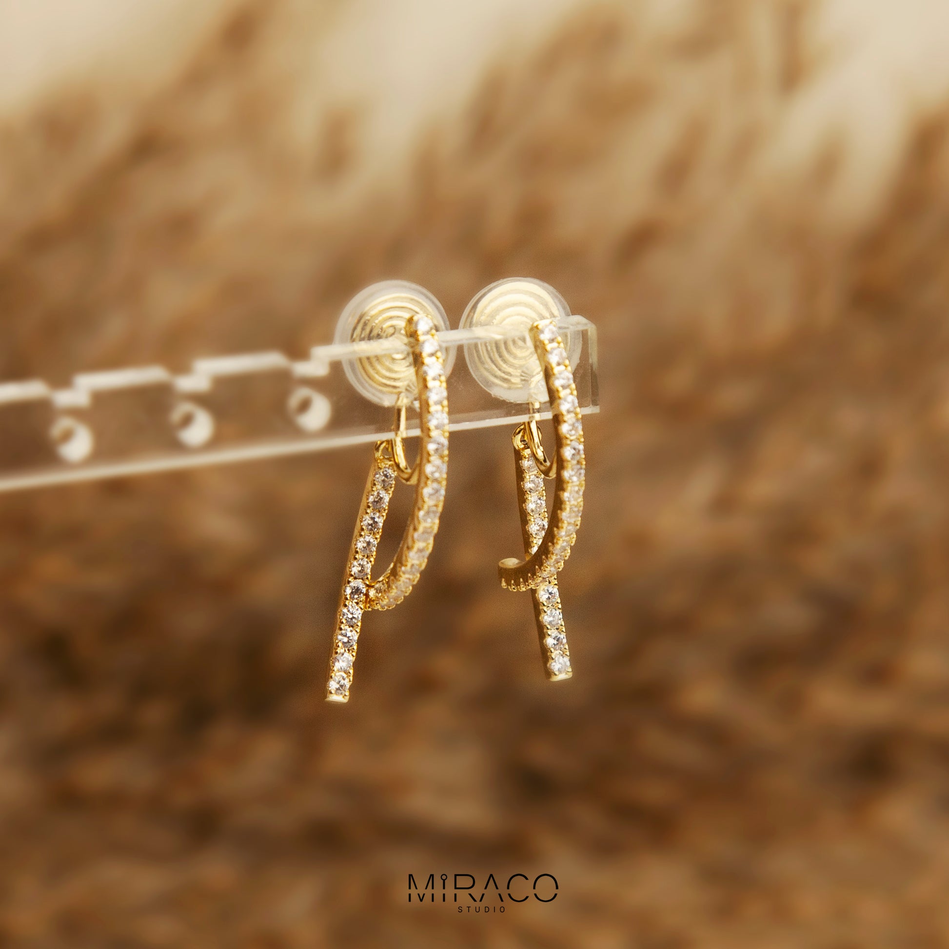 Gold Plated Clip On Diamond Minimal Earrings, Sparkle Crystal Non Pierced Earrings