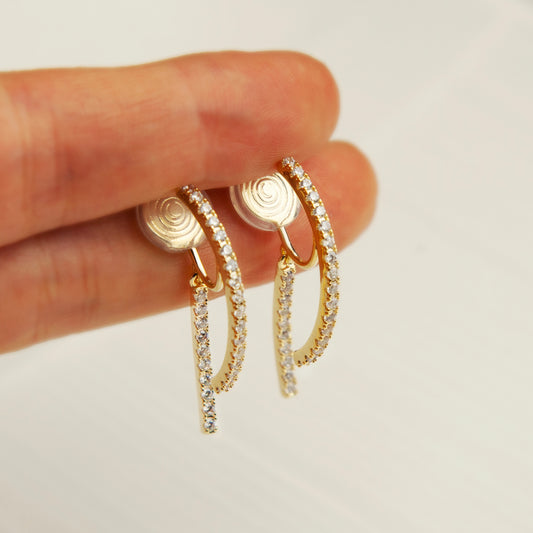 Gold Plated Clip On Diamond Minimal Earrings, Sparkle Crystal Non Pierced Earrings