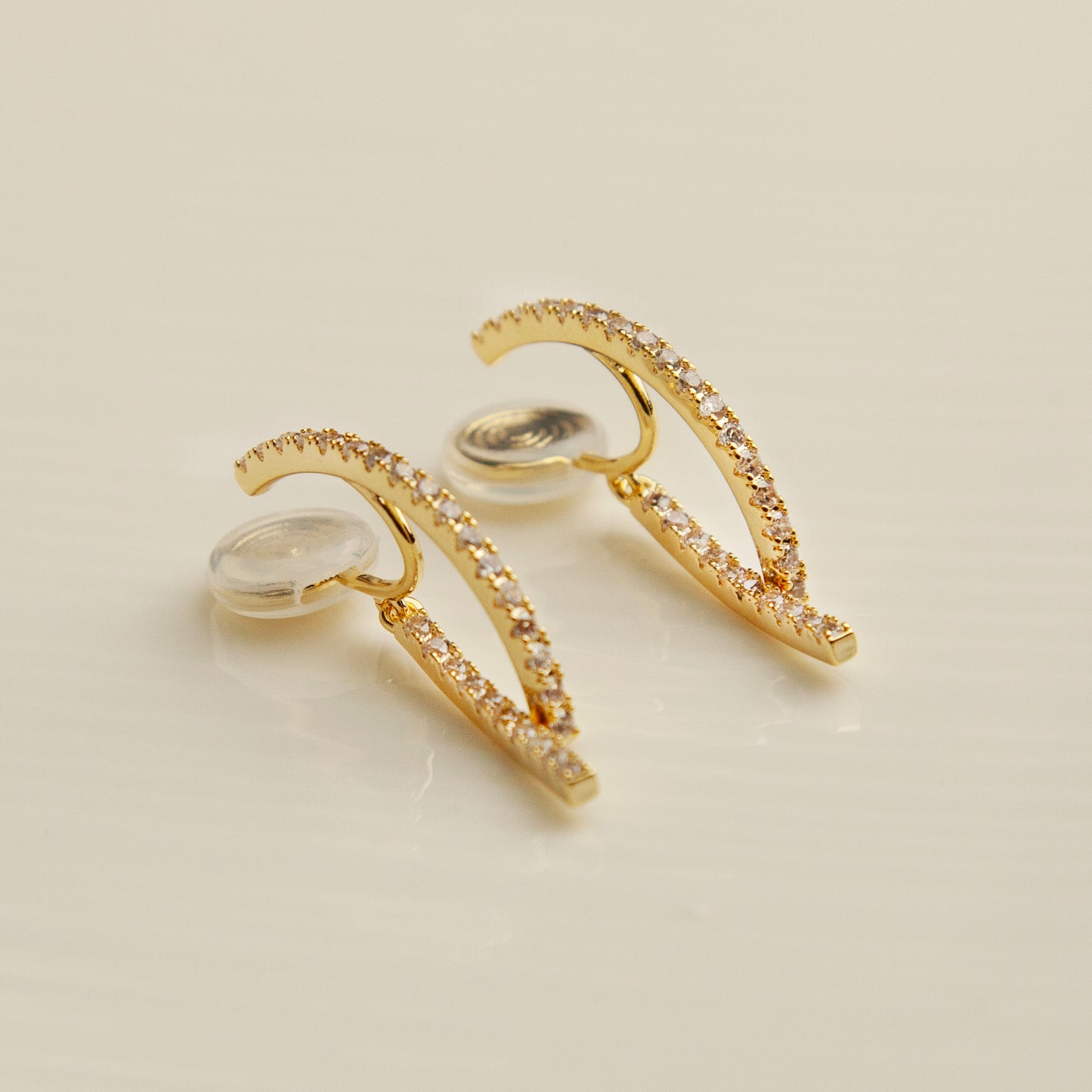 Gold Plated Clip On Diamond Minimal Earrings, Sparkle Crystal Non Pierced Earrings