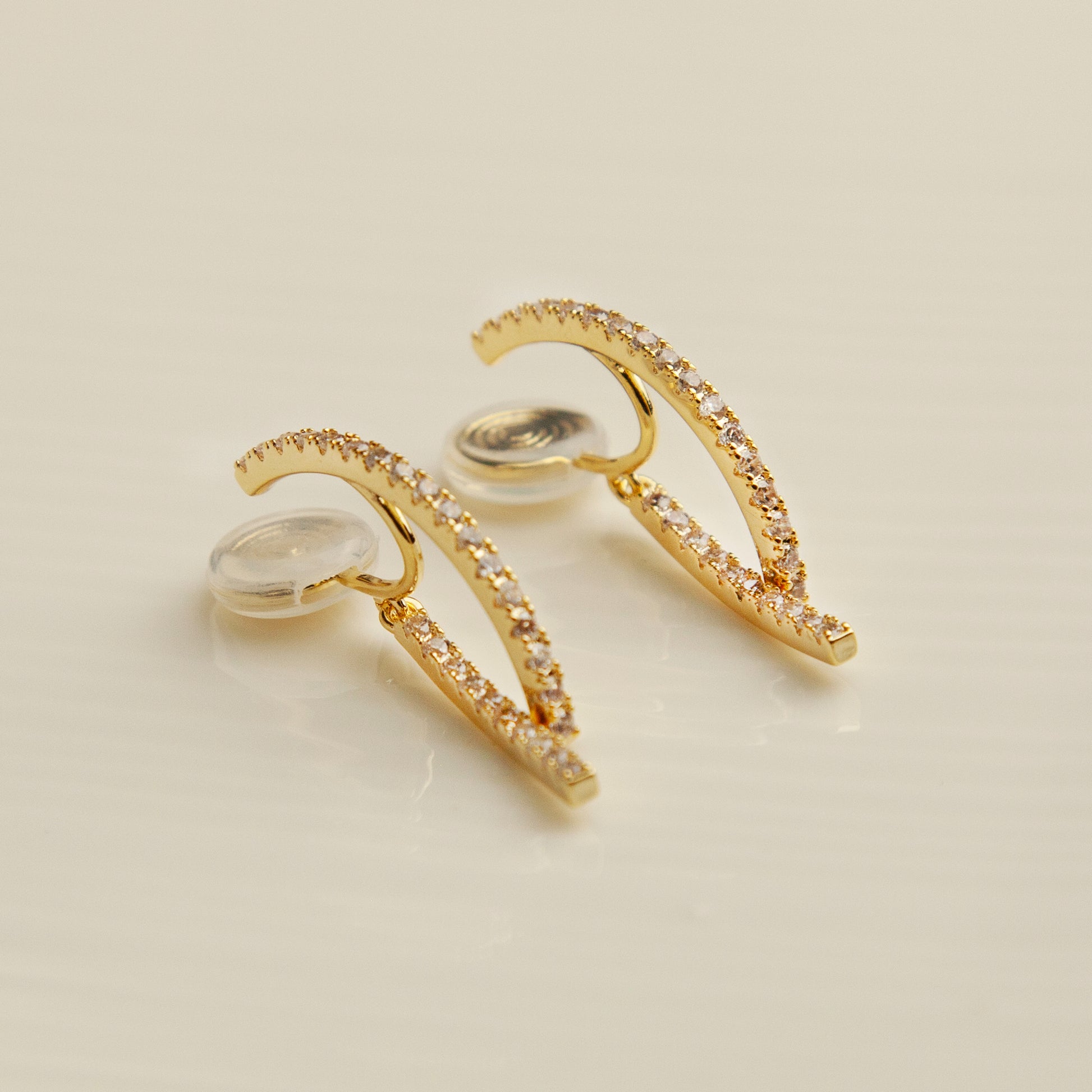 Gold Plated Clip On Diamond Minimal Earrings, Sparkle Crystal Non Pierced Earrings