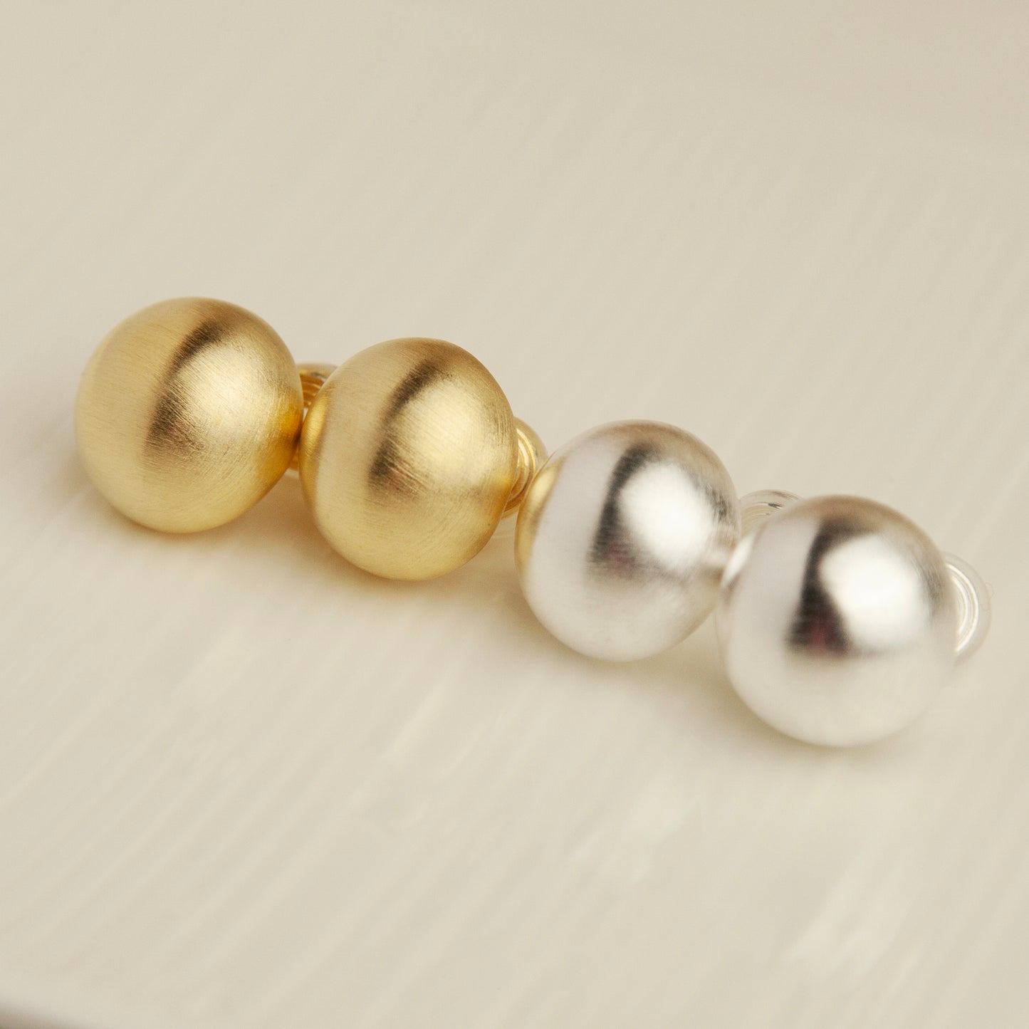 Gold Plated Large Ball Stud Earrings, Modern Minimalist Earrings, Brushed Metal Effect Clip On Studs, Non Pierced Earrings