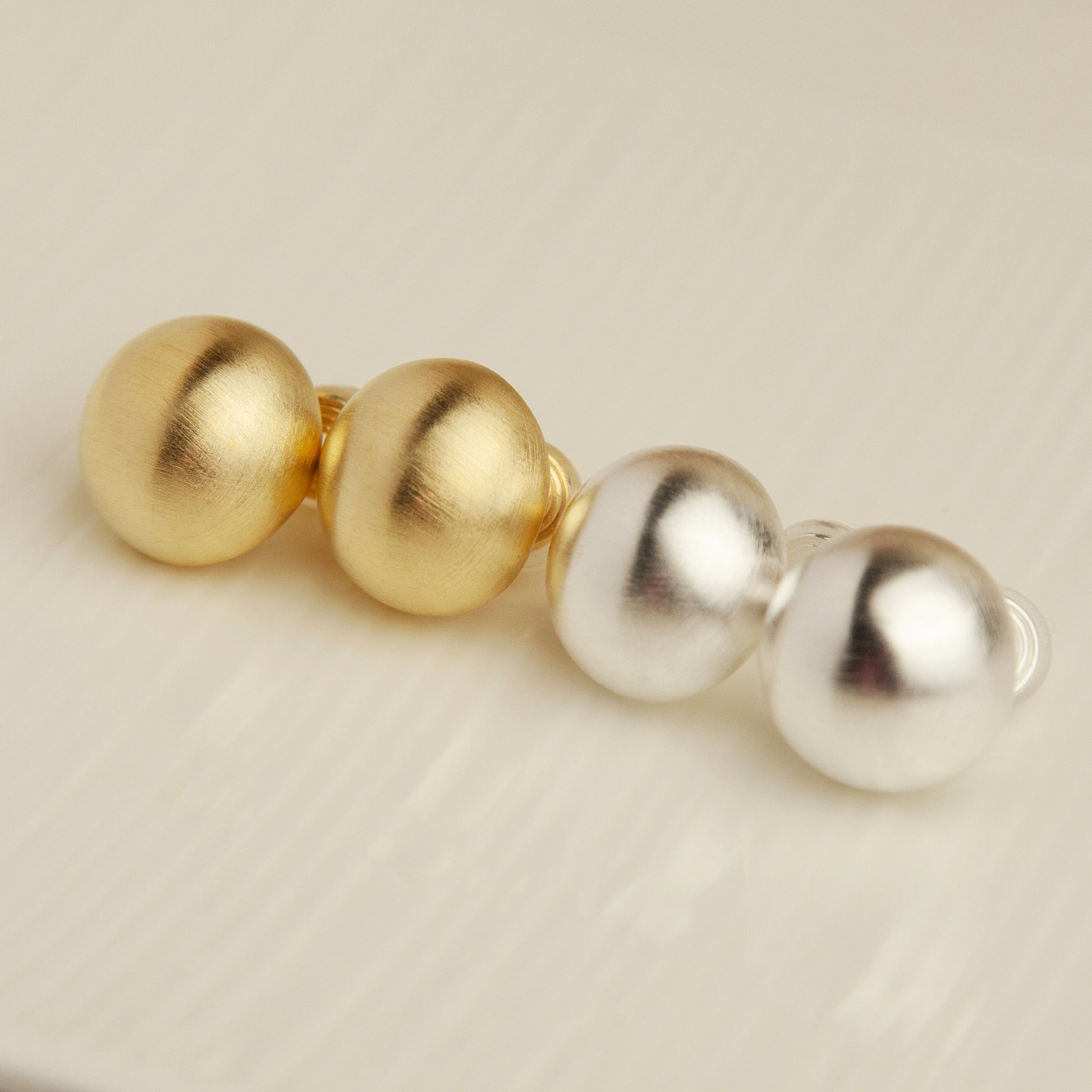 Gold Plated Large Ball Stud Earrings, Modern Minimalist Earrings, Brushed Metal Effect Clip On Studs, Non Pierced Earrings