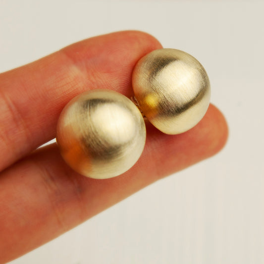 Gold Plated Large Ball Stud Earrings, Modern Minimalist Earrings, Brushed Metal Effect Clip On Studs, Non Pierced Earrings