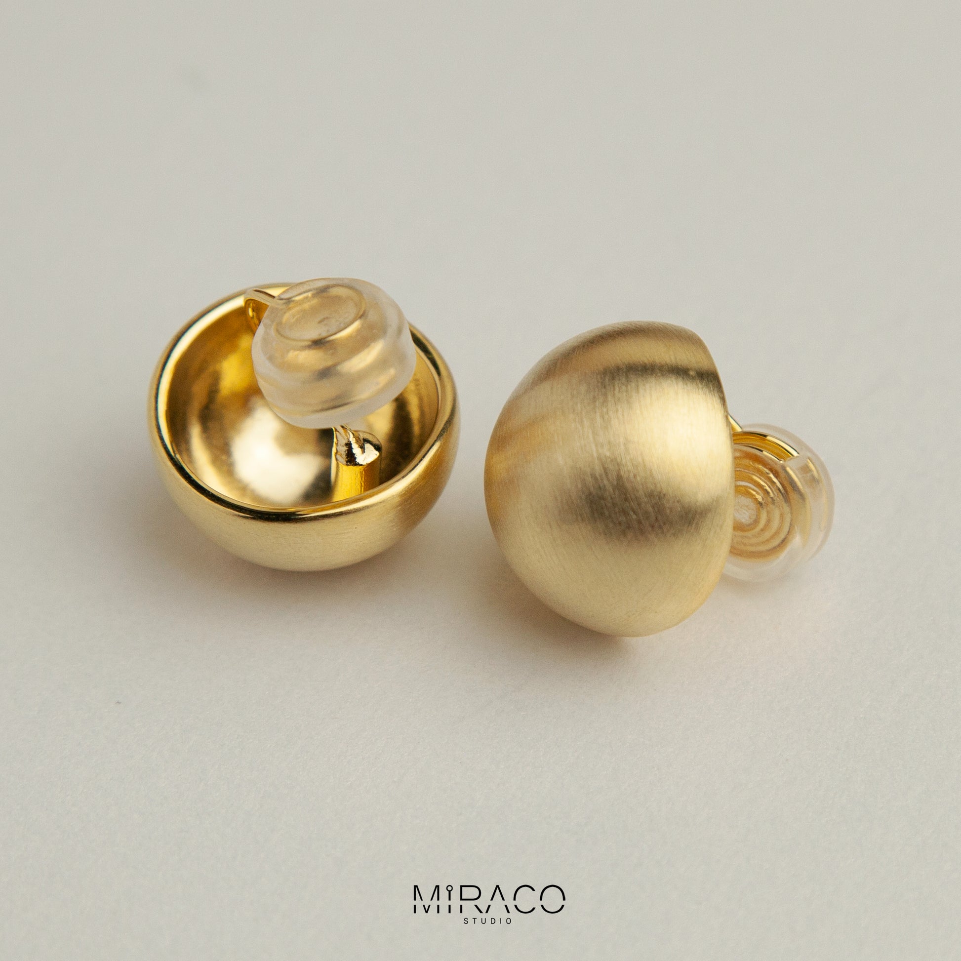 Gold Plated Large Ball Stud Earrings, Modern Minimalist Earrings, Brushed Metal Effect Clip On Studs, Non Pierced Earrings