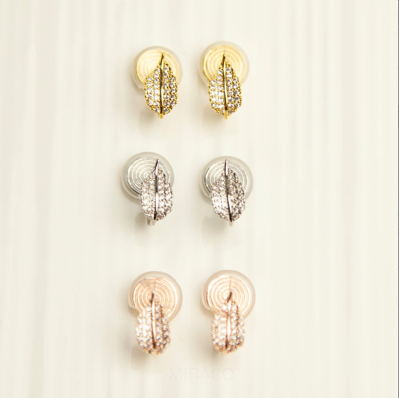 Gold Silver Rose Leaves Stud Earrings, A Piece of Leaf Studs With Pave Diamond, None Pierced Earrings