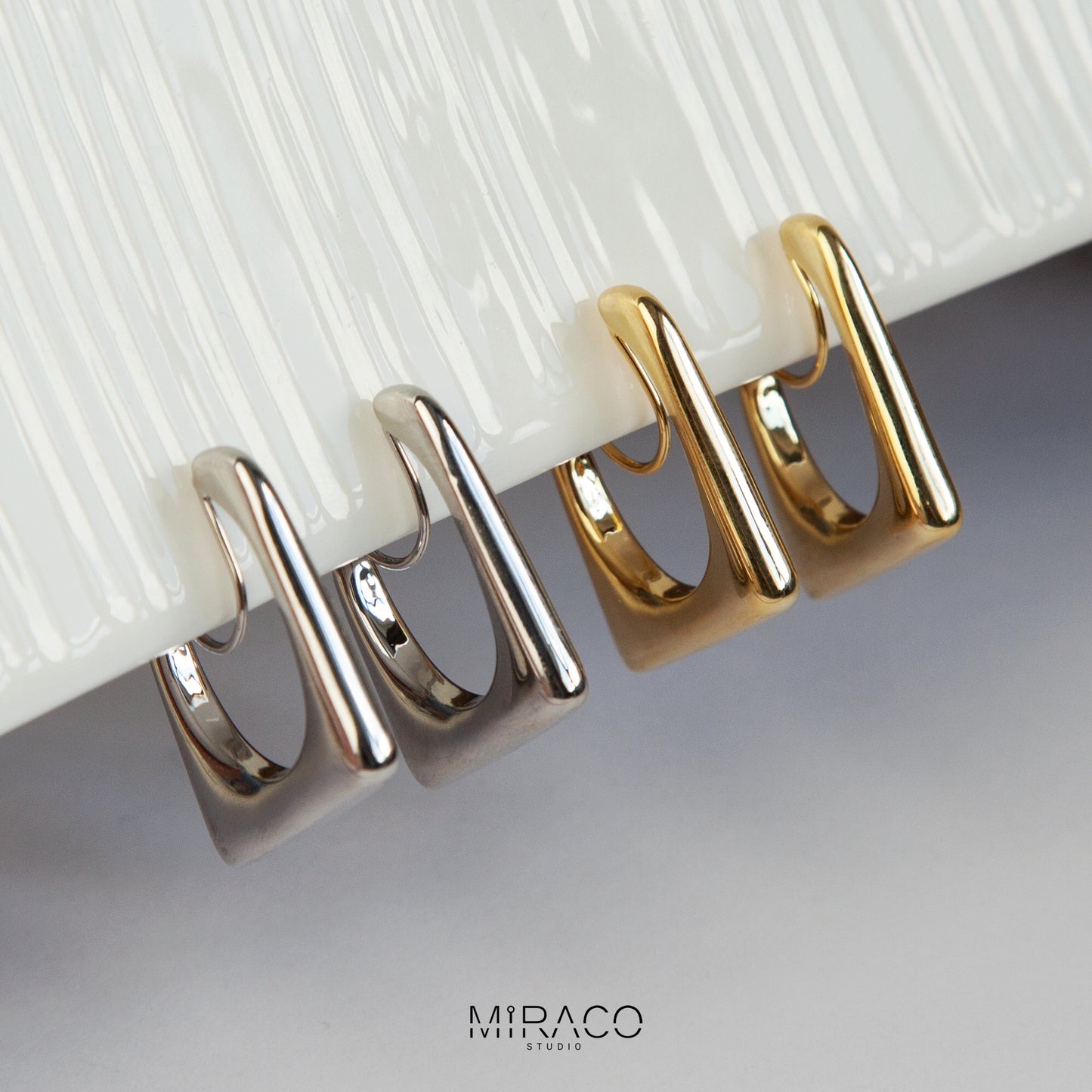 Gold Silver, Simple Rectangle Hoops, Geometric Non Pierced Earring Ear Clip