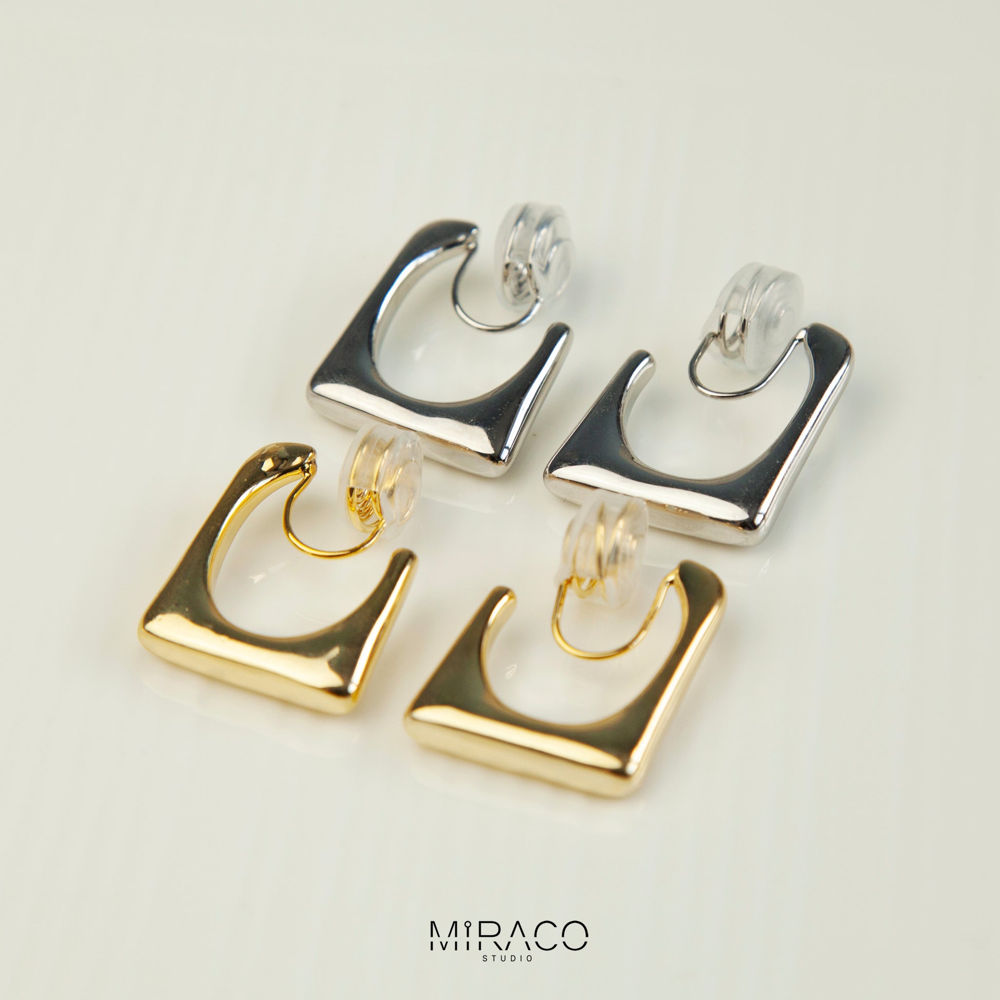 Gold Silver, Simple Rectangle Hoops, Geometric Non Pierced Earring Ear Clip
