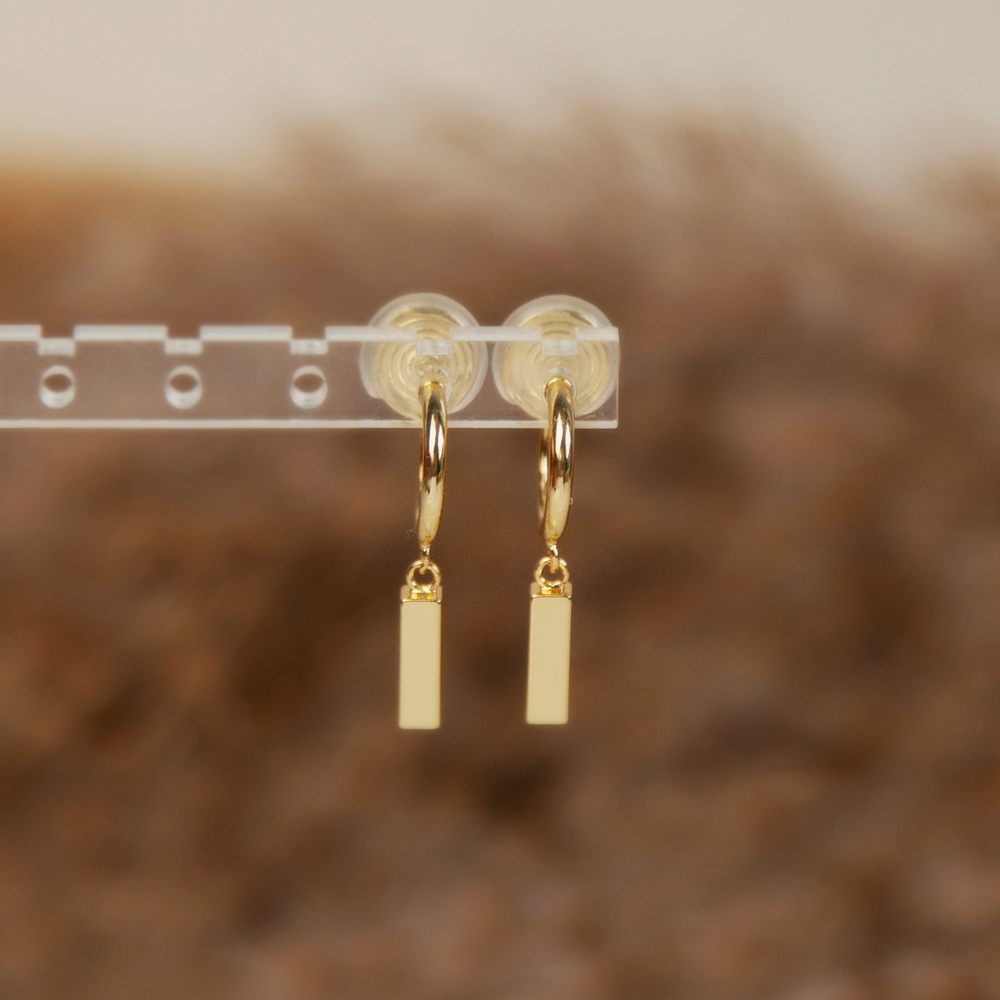 Gold Small Hoop Dangle Earrings with Rectangle Cubes, Invisible Clip On Drop Earrings, Non Pierced Minimalist Gold Clip On Earrings