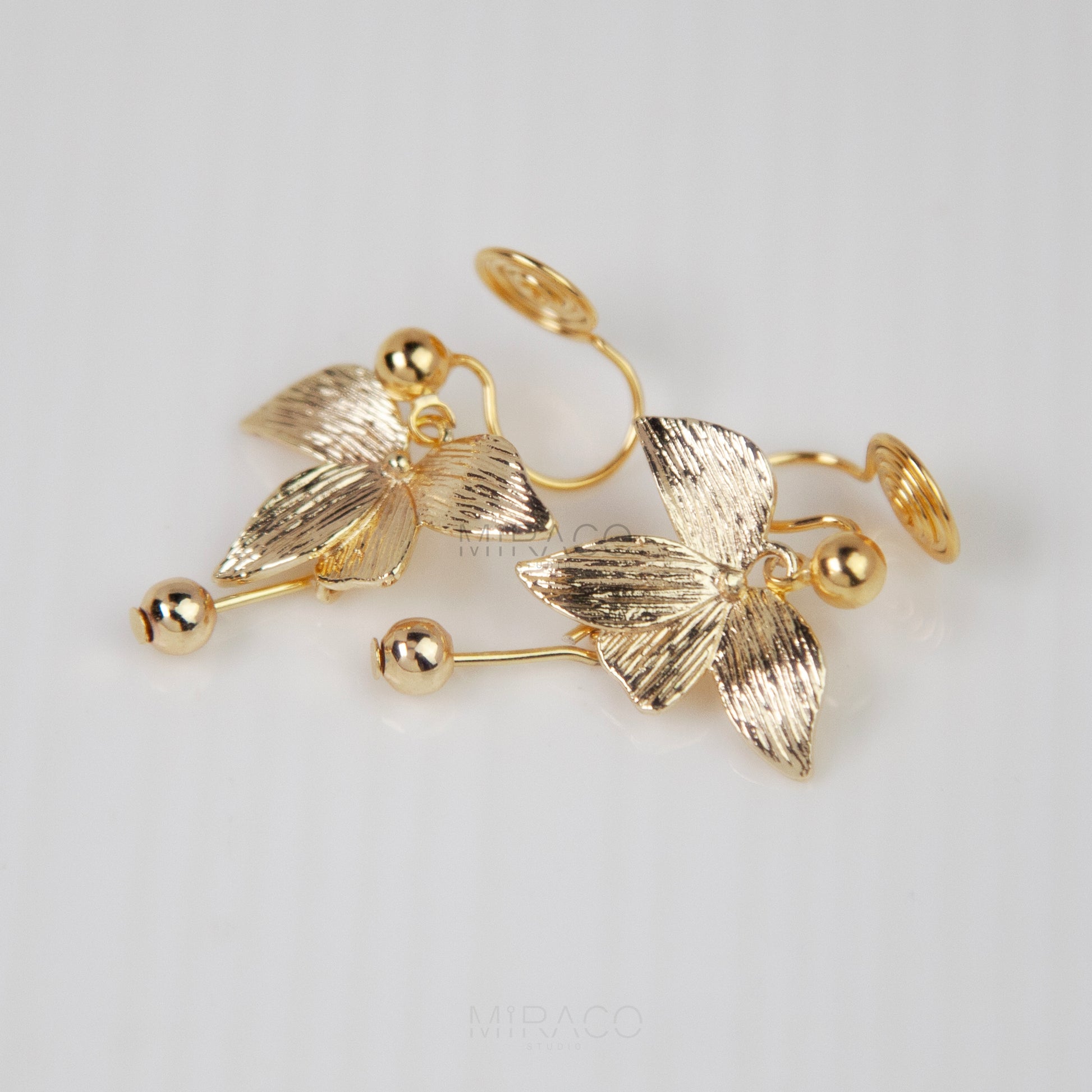 Golden Goddess Drop Leaves Earrings, Coil Back Plant Earrings, Non Pierced Earrings