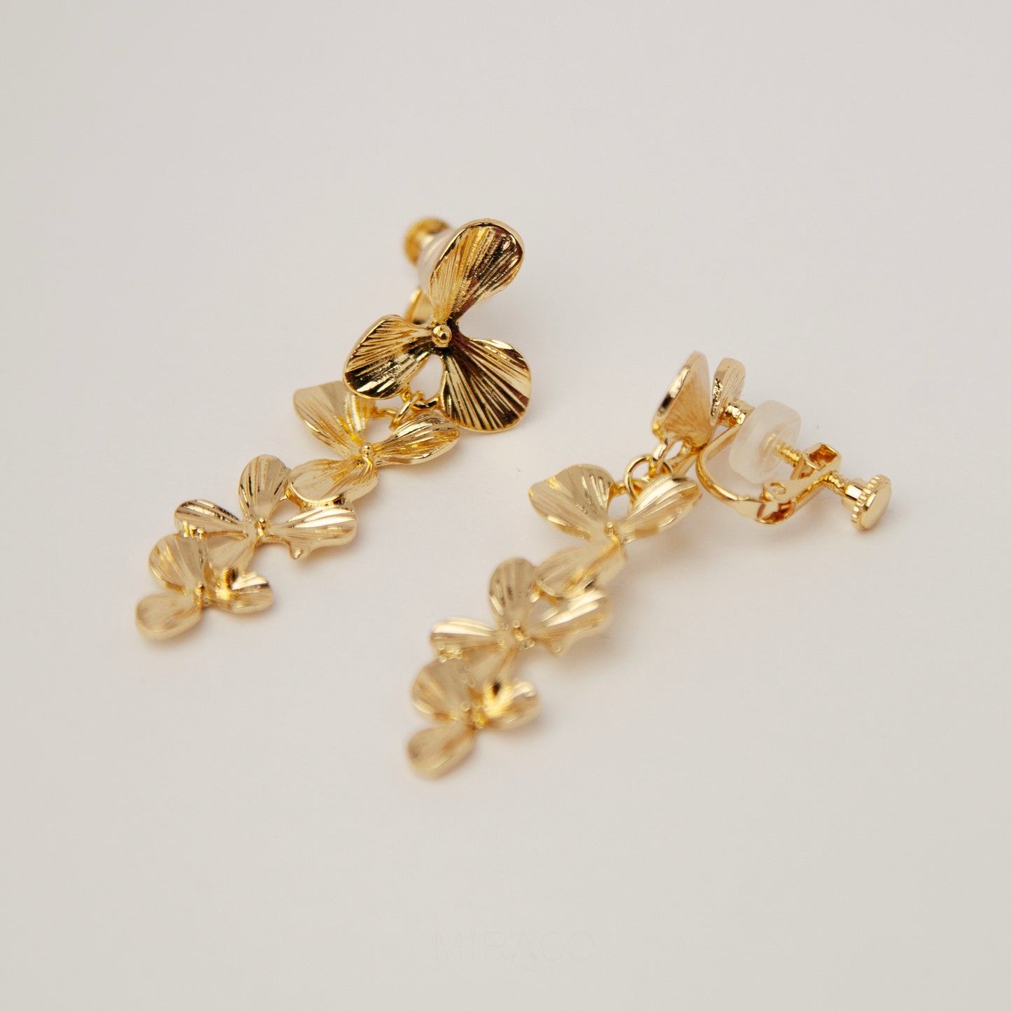 Golden Goddess Floral Chandelier Earrings, Screw Back Spiral Coil Back Earrings, Non Pierced Earrings