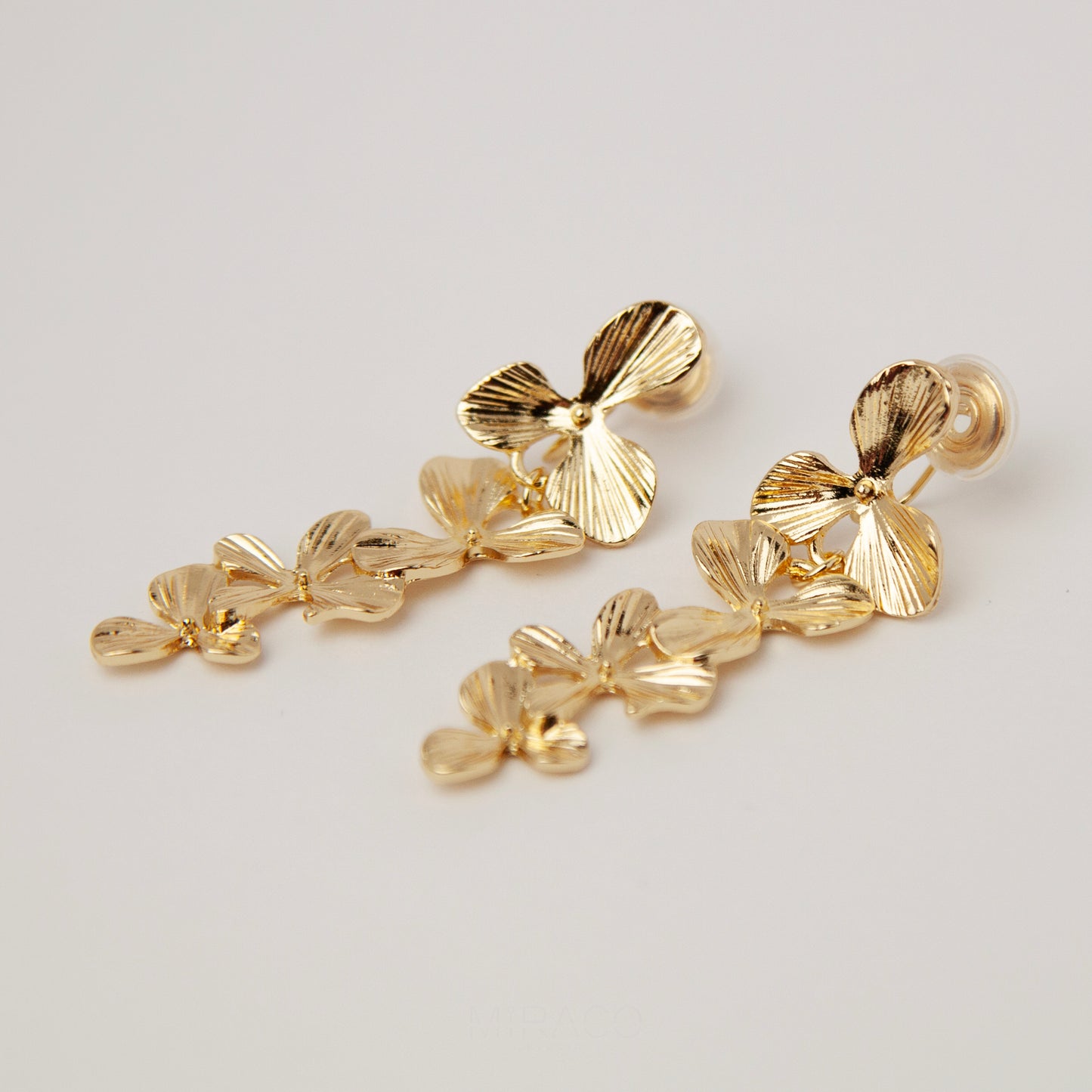 Golden Goddess Floral Chandelier Earrings, Screw Back Spiral Coil Back Earrings, Non Pierced Earrings