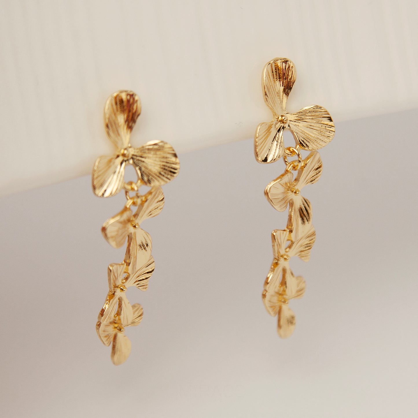 Golden Goddess Floral Chandelier Earrings, Screw Back Spiral Coil Back Earrings, Non Pierced Earrings