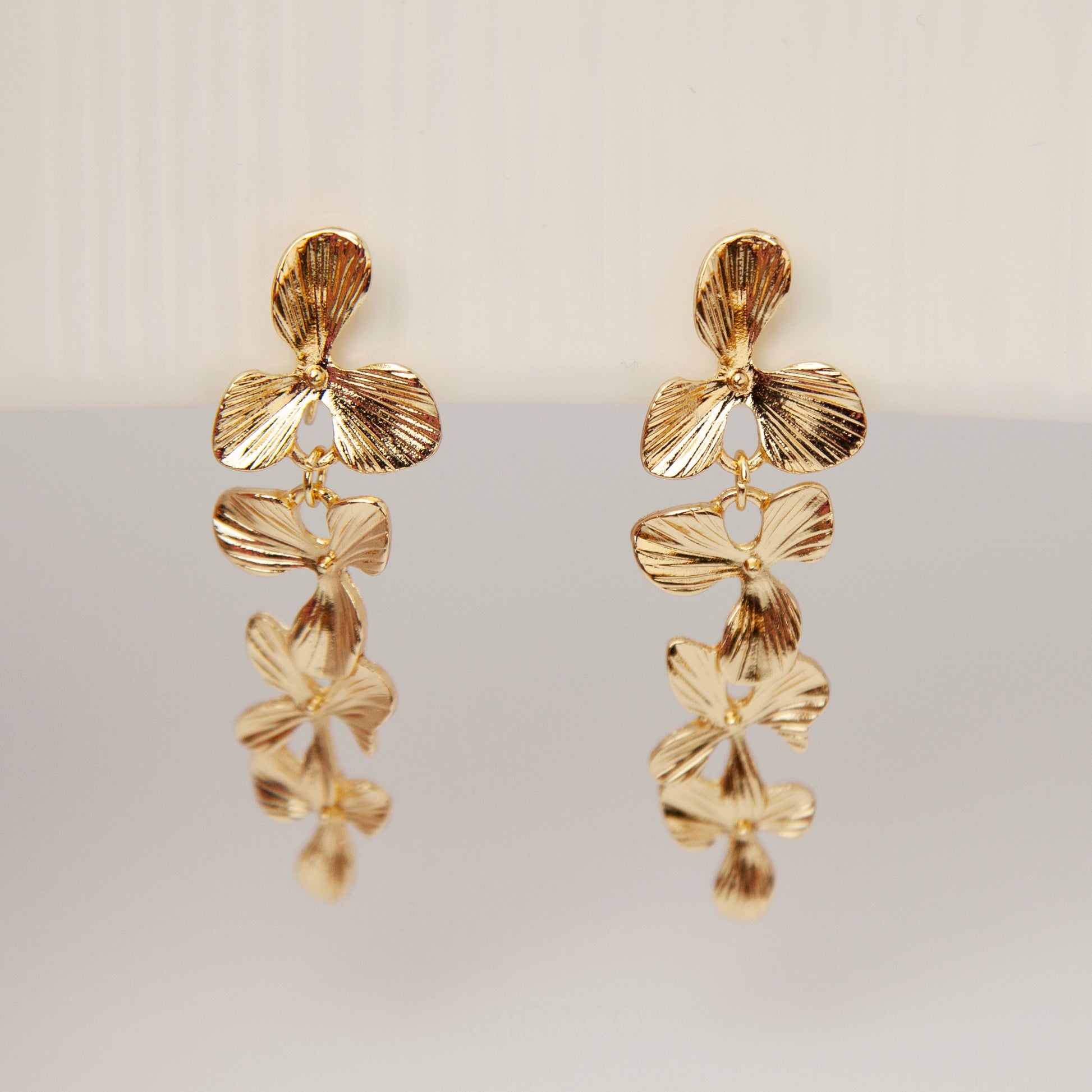 Golden Goddess Floral Chandelier Earrings, Screw Back Spiral Coil Back Earrings, Non Pierced Earrings