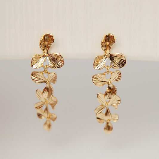Golden Goddess Floral Chandelier Earrings, Screw Back Spiral Coil Back Earrings, Non Pierced Earrings