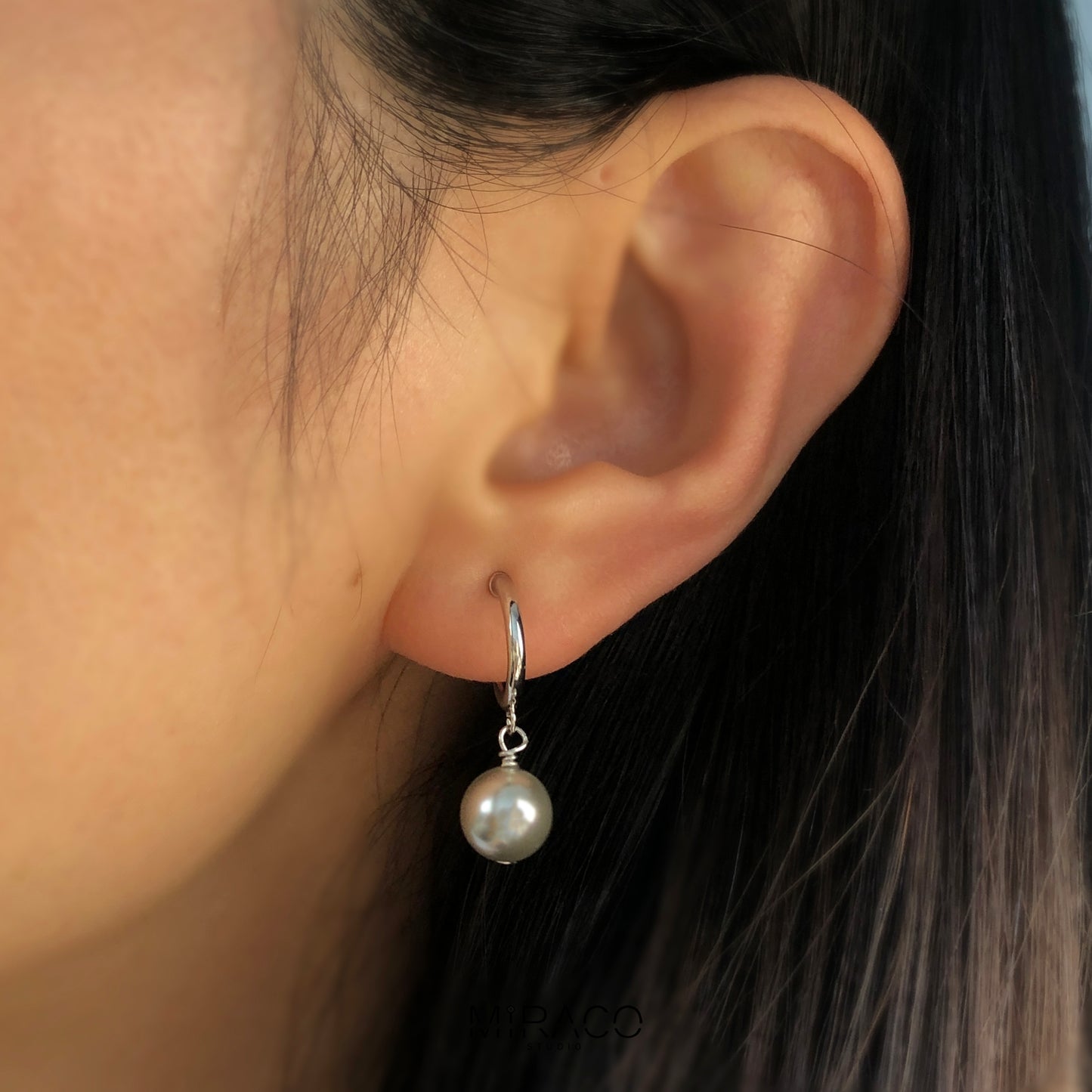 Grey Pearls Dangle Clip On Earrings, Minimalist Dangle Pearls Earrings, Dangle Hoop Pearls Earrings Non Pierced Earrings, Drop Pearl Earring