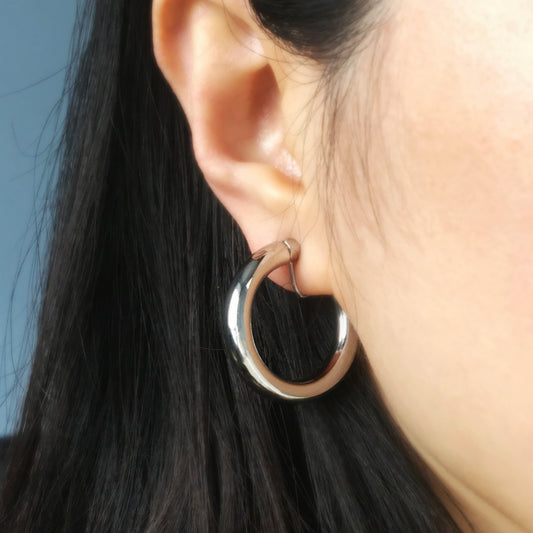 Huggie Hoop Earrings Gold Silver, Everyday Simple Medium Hoops, Large Hoops Non Pierced Earrings