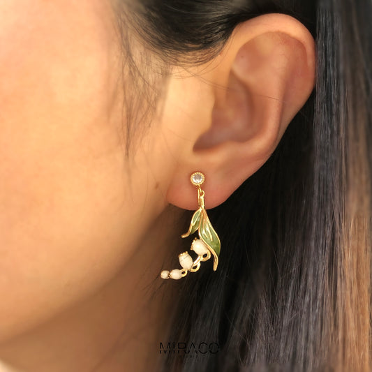 Lily of the Valley Clip On Earrings, Flower Dangle Drop Earrings, Nature Inspired Dangle Floral Plant Earrings, Dangle Flowers Non Pierced