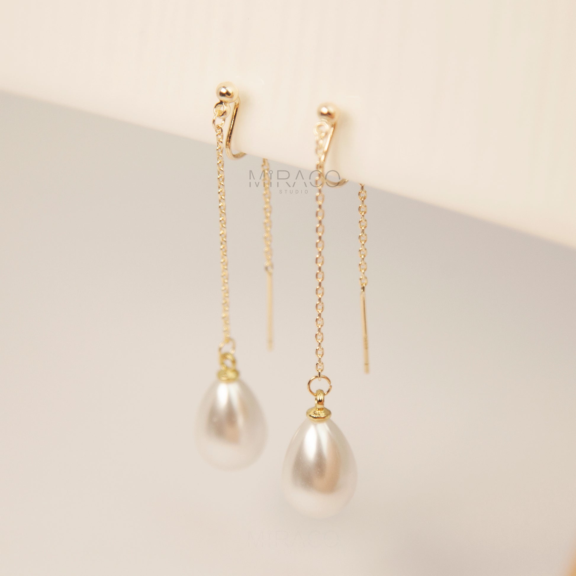 Long Dangle Clip-On Earrings, Minimal Gold Tassel Non Pierced Earrings