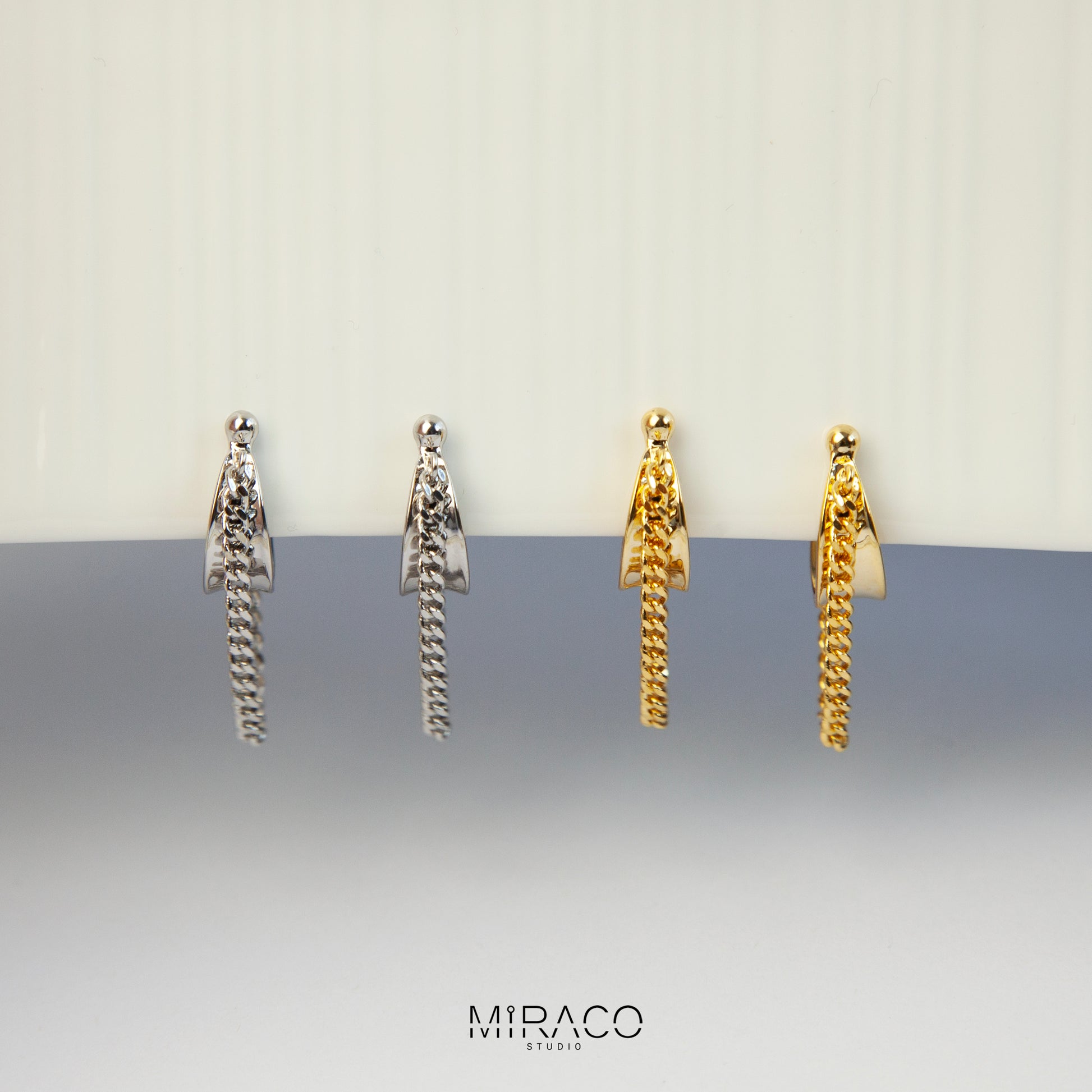 Medium Dangle Hoop Earrings Gold Silver, Geometric Non Pierced Earring Ear Clip