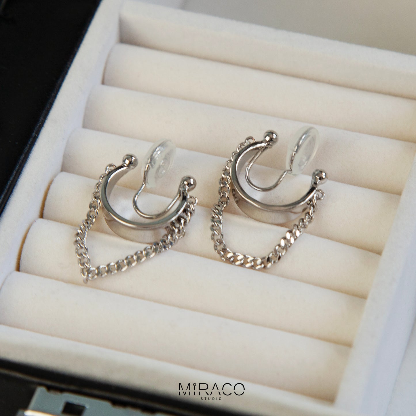 Medium Dangle Hoop Earrings Gold Silver, Geometric Non Pierced Earring Ear Clip