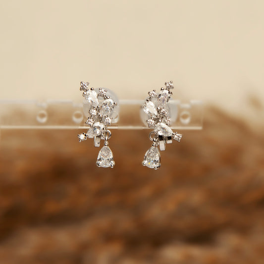 Mini-Clip Paddle Back Earrings, Clear Crystal Dangle and Drop Earrings, Non-Pierced Insect Earrings