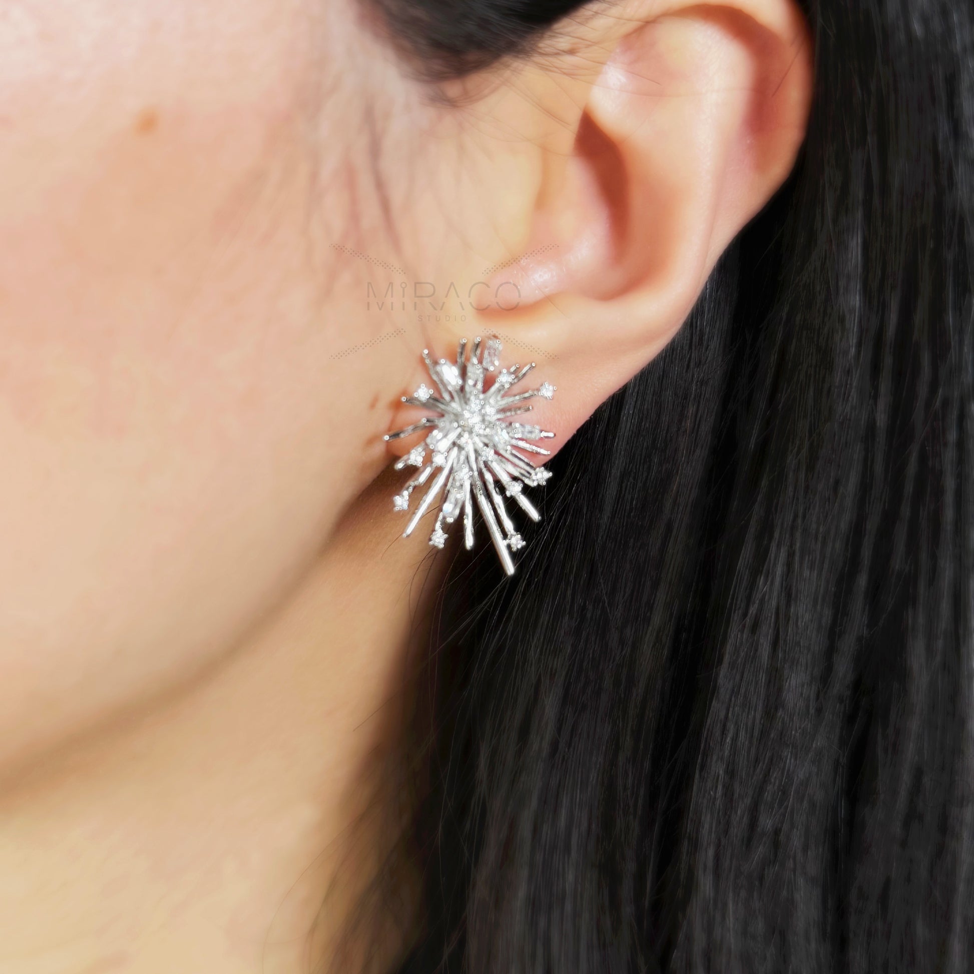 Mini-Clip Paddle Clips Earrings, Clear Crystal Large Stud Earrings, Non-Pierced Earrings