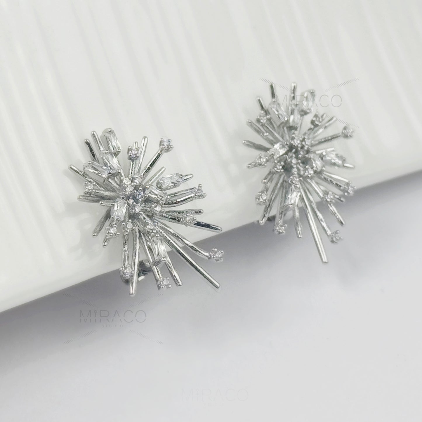 Mini-Clip Paddle Clips Earrings, Clear Crystal Large Stud Earrings, Non-Pierced Earrings