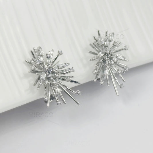 Mini-Clip Paddle Clips Earrings, Clear Crystal Large Stud Earrings, Non-Pierced Earrings