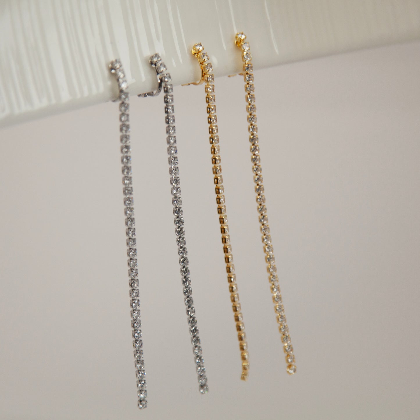 Mini-Clip Pave Diamonds Earrings, Clear Crystal Minimal Dangle Drop Non-Pierced Bridal Wedding Earring