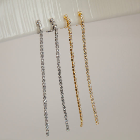 Mini-Clip Pave Diamonds Earrings, Clear Crystal Minimal Dangle Drop Non-Pierced Bridal Wedding Earring